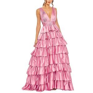 Elegant Pink Ruffled Evening Gown